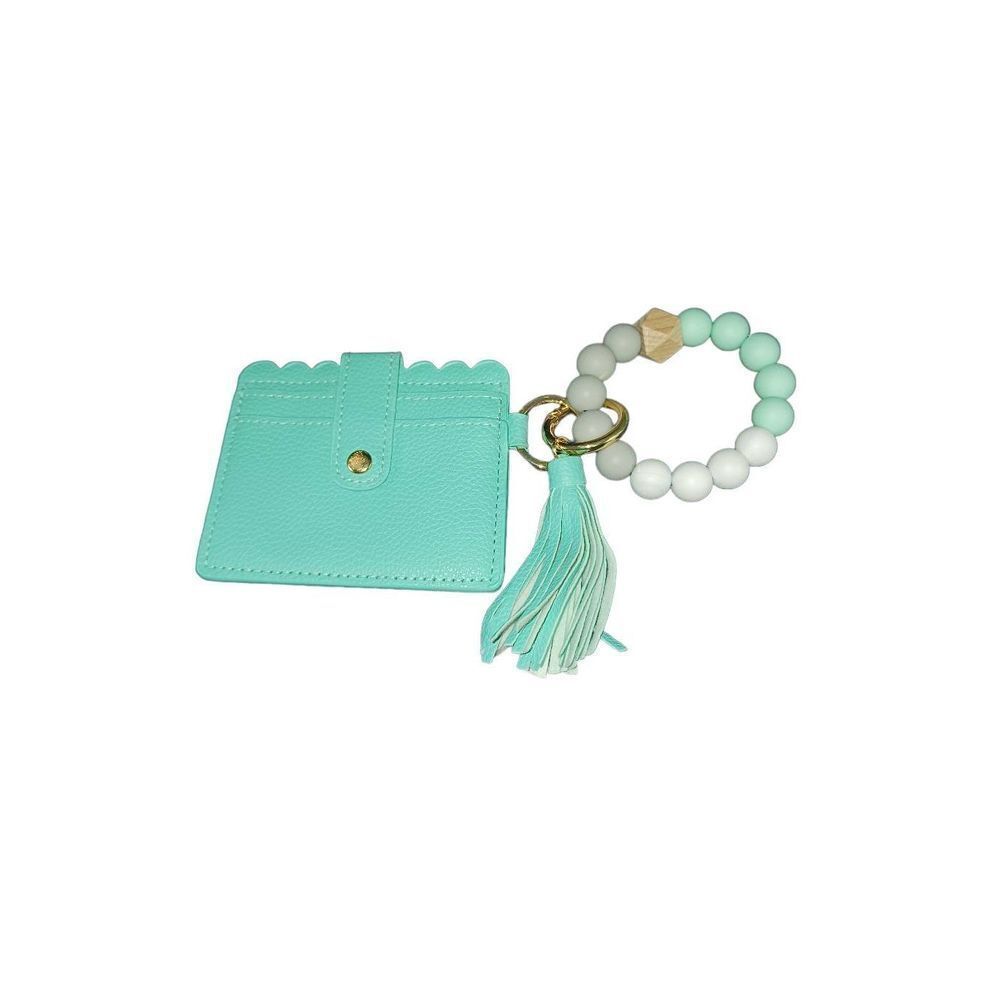 Keychain With Card Holder Beaded Bracelet Keychain Key Chain Tassel -Teal